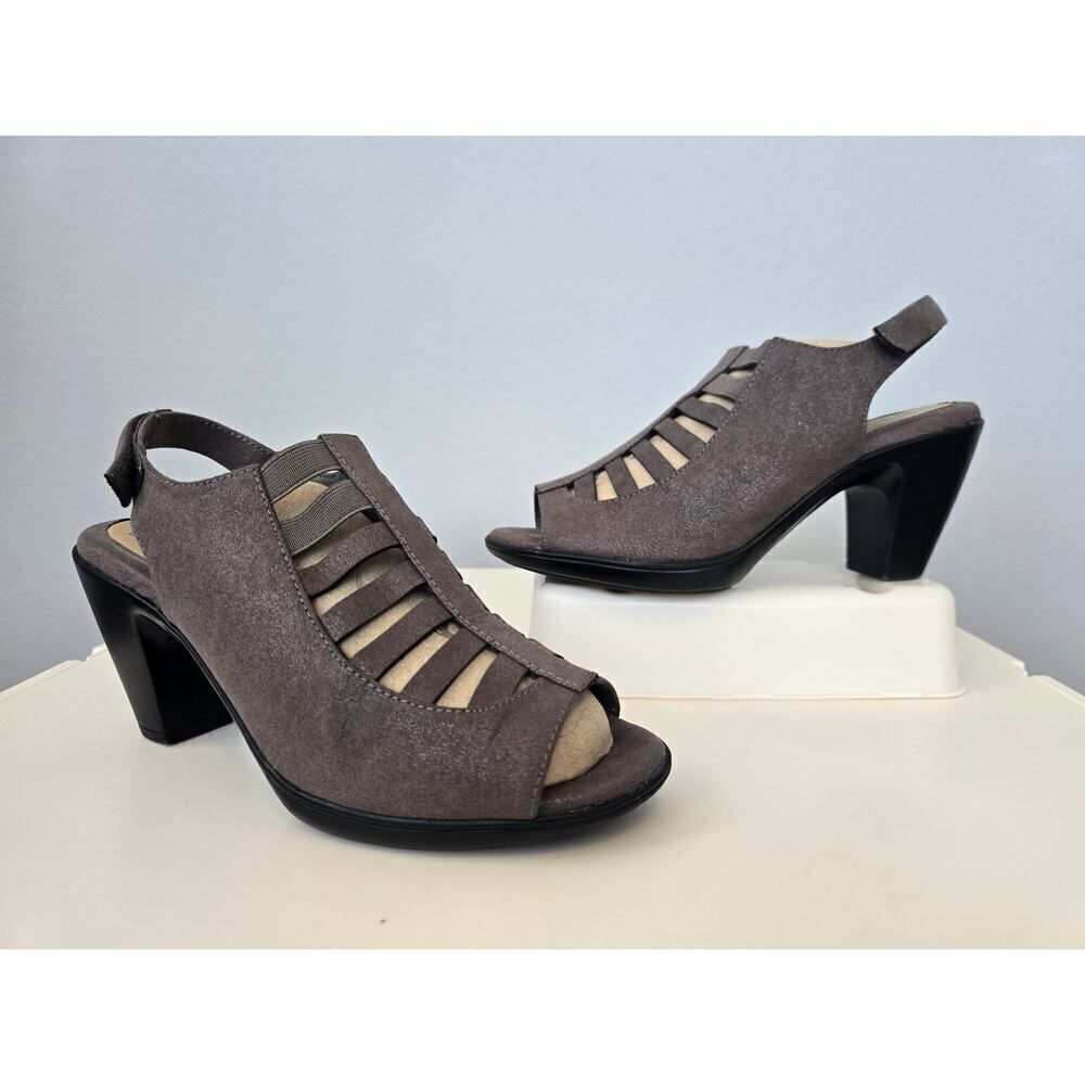 Croft & Barrow Shay Heels 8M Taupe Slingback Caged Peep Toe Ortholite Shoes